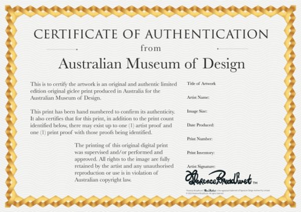 Australian Museum of Design Fabric Certificate of Authenticity
